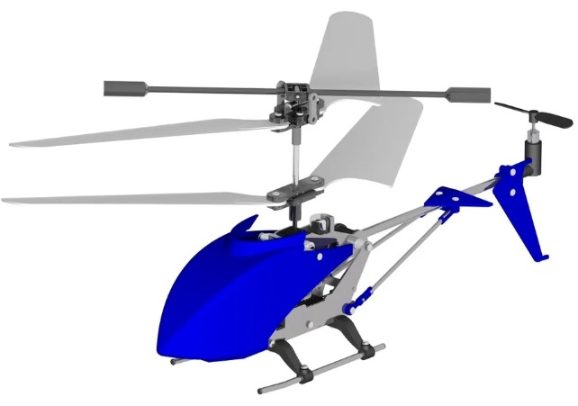 Remote controlled helicopter with engineering drawings