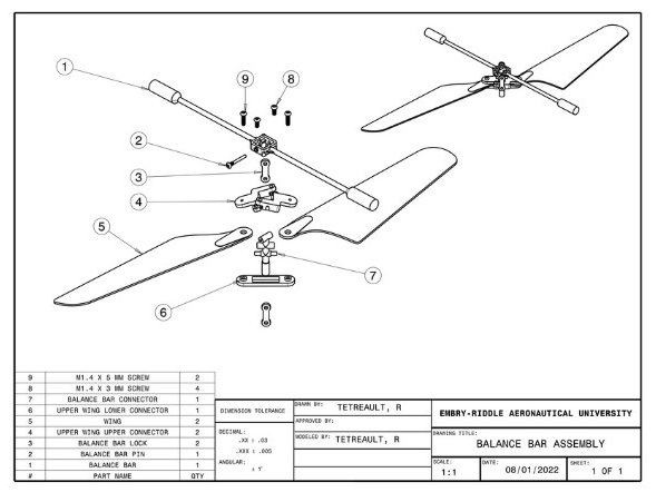 Remote controlled helicopter with engineering drawings